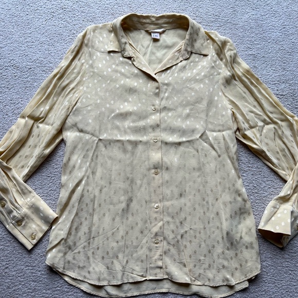 H&M Trend Yellow Gold Button Down Blouse Shirt Top Long Sleeve Polka Dot 4 US - Picture 9 of 16